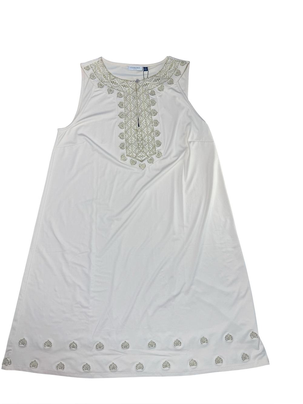 Cabana Life Ivory Metallic Embroidered Sleeveless Shift Dress NWT Size S SPF 50 - Picture 2 of 8